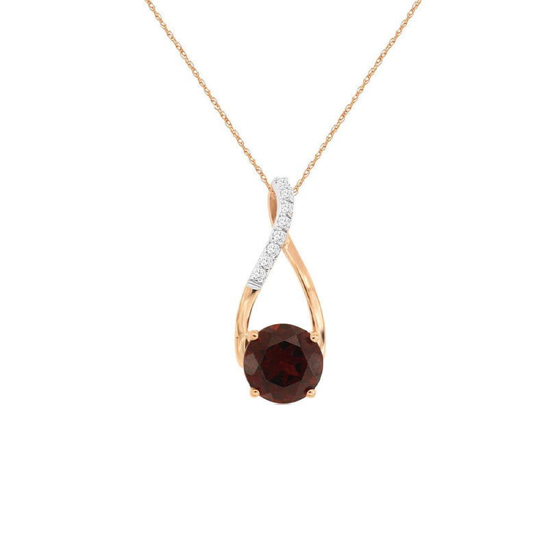 14 Karat Rose Gold Art Deco Necklace With A Garnet And Diamonds