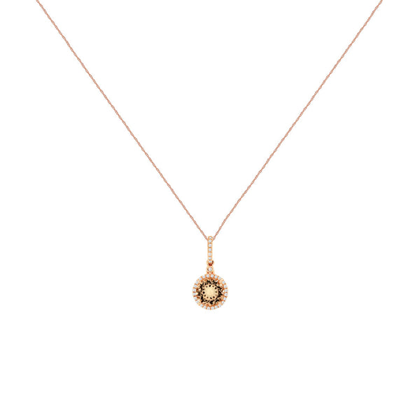 14 Karat Rose Gold Halo Necklace With A Morganite & Diamonds