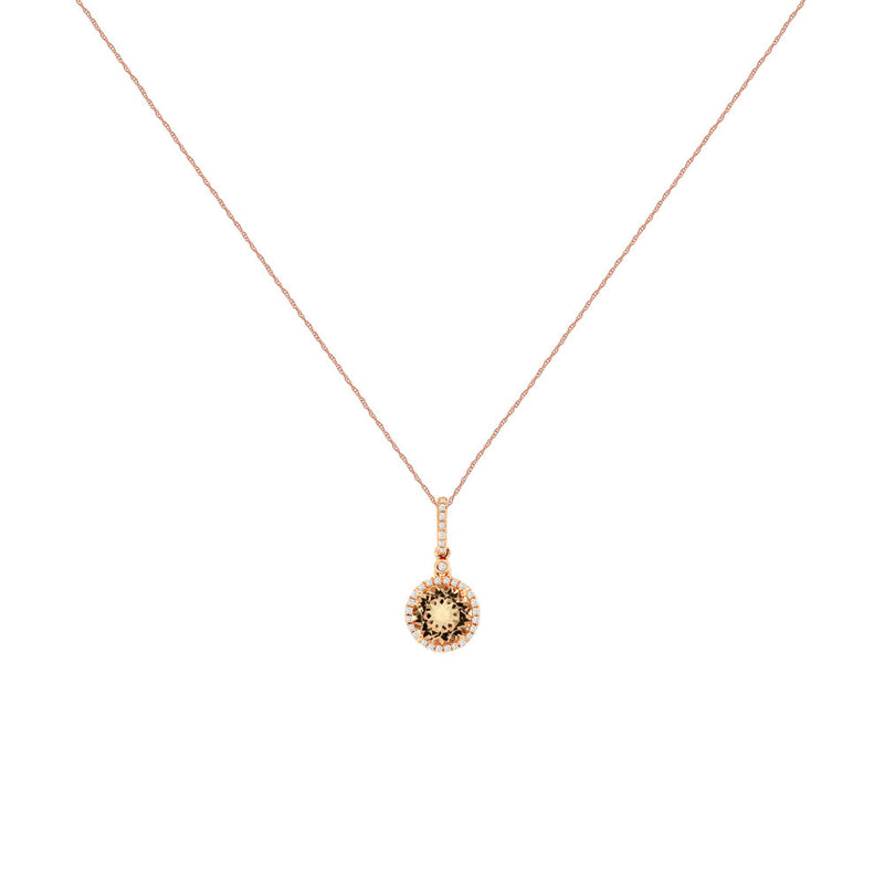 14 Karat Rose Gold Halo Necklace With A Morganite & Diamonds