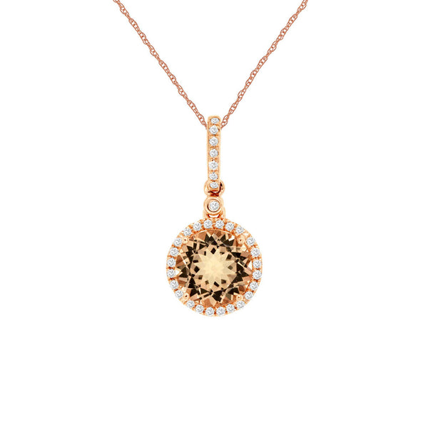 14 Karat Rose Gold Halo Necklace With A Morganite & Diamonds