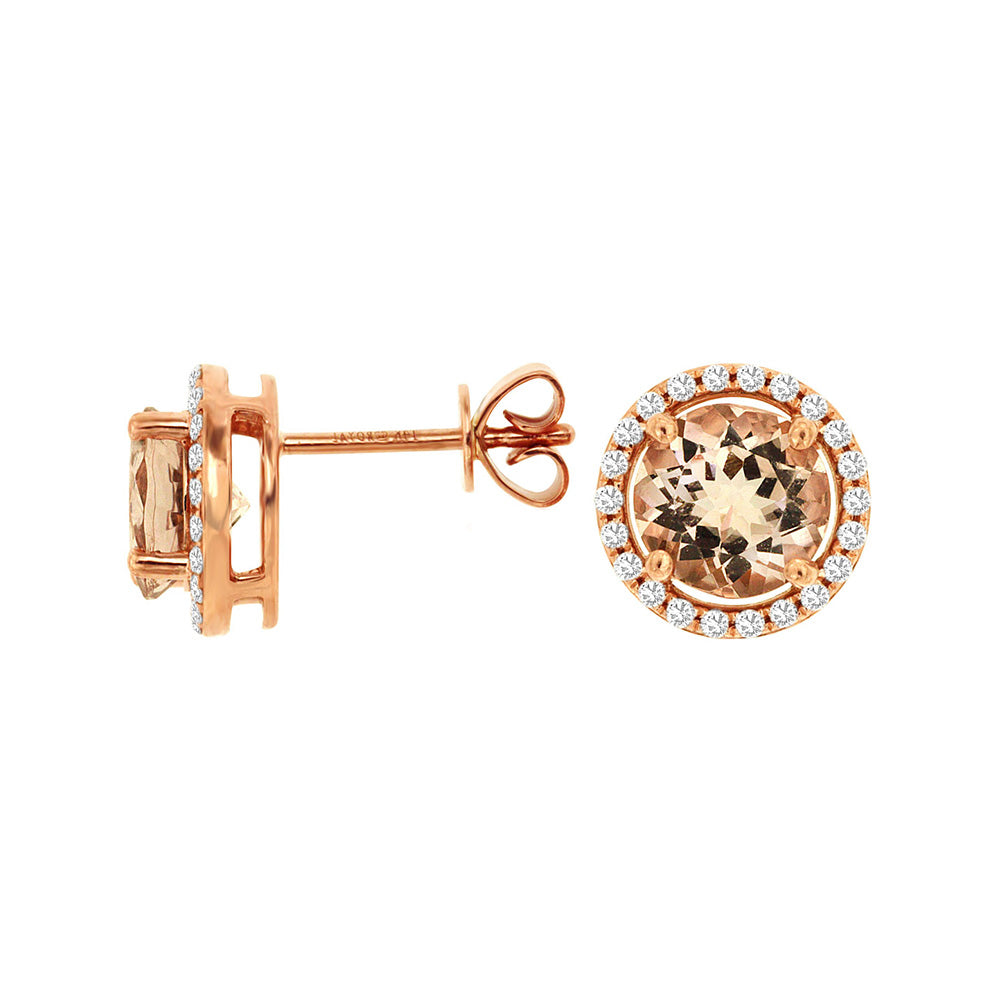 14 Karat Rose Gold Halo Earrings Ith Morganites & Diamonds