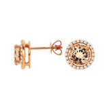 14 Karat Rose Gold Halo Earrings Ith Morganites & Diamonds
