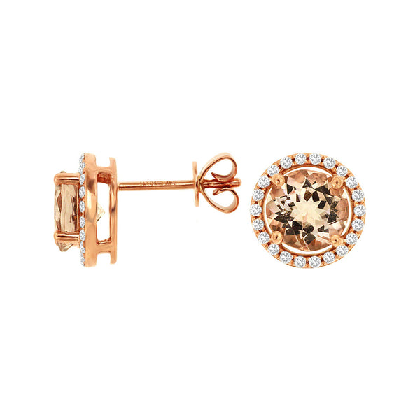 14 Karat Rose Gold Halo Earrings Ith Morganites & Diamonds