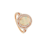 14 Karat Rose Gold Double Halo Ring With A Opal & Diamonds