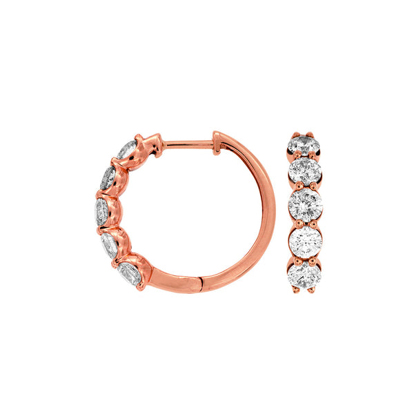 14 Karat Rose Gold Huggie Earrings With Diamonds