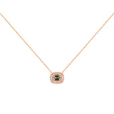 14 Karat Rose Gold Double Halo Necklace With A Aquamarine & Diamonds