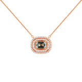 14 Karat Rose Gold Double Halo Necklace With A Aquamarine & Diamonds