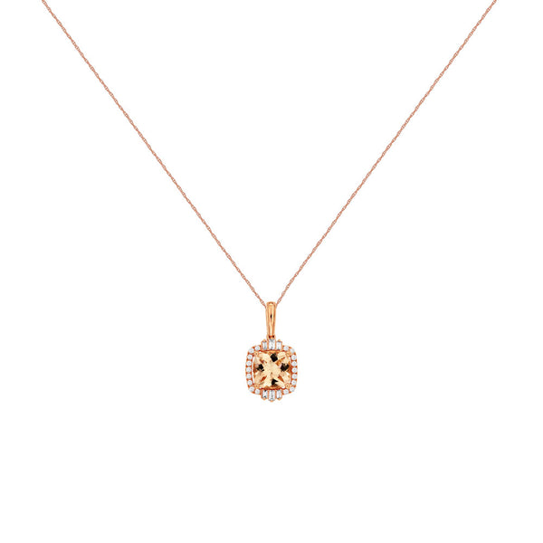 14 Karat Rose Gold Halo Necklace  With Morganite & Diamonds