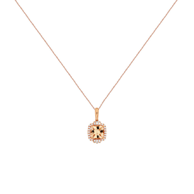 14 Karat Rose Gold Halo Necklace  With Morganite & Diamonds