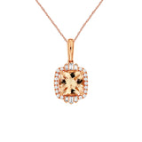 14 Karat Rose Gold Halo Necklace  With Morganite & Diamonds