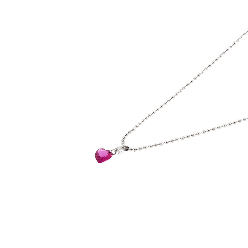 14 Karat White Gold Ruby Heart Necklace with Diamond