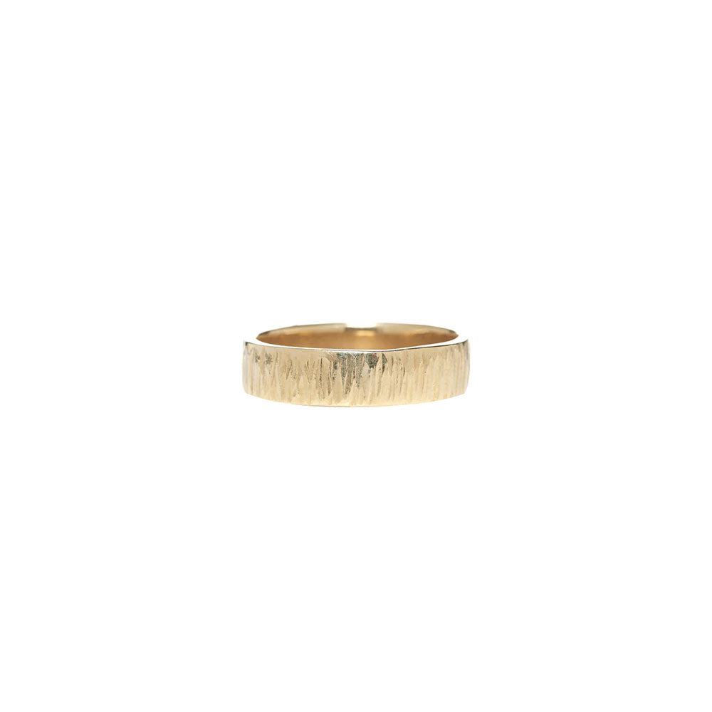 18 Karat Yellow Gold Band Straight Hammered Mens Wedding Band