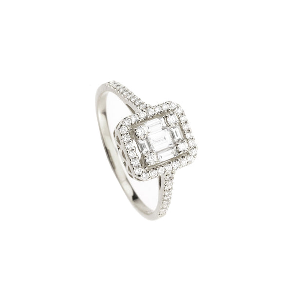 18 Karat White Gold Ring With Illusion set diamonds