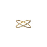 18 Karat Yellow Gold Criss-Cross Band With Diamonds