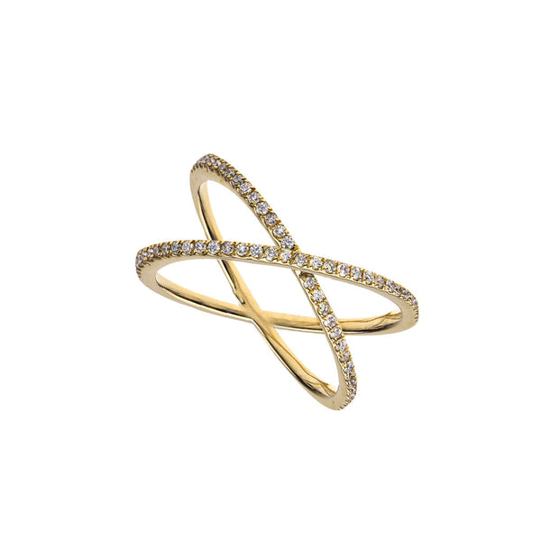 18 Karat Yellow Gold Criss-Cross Band With Diamonds