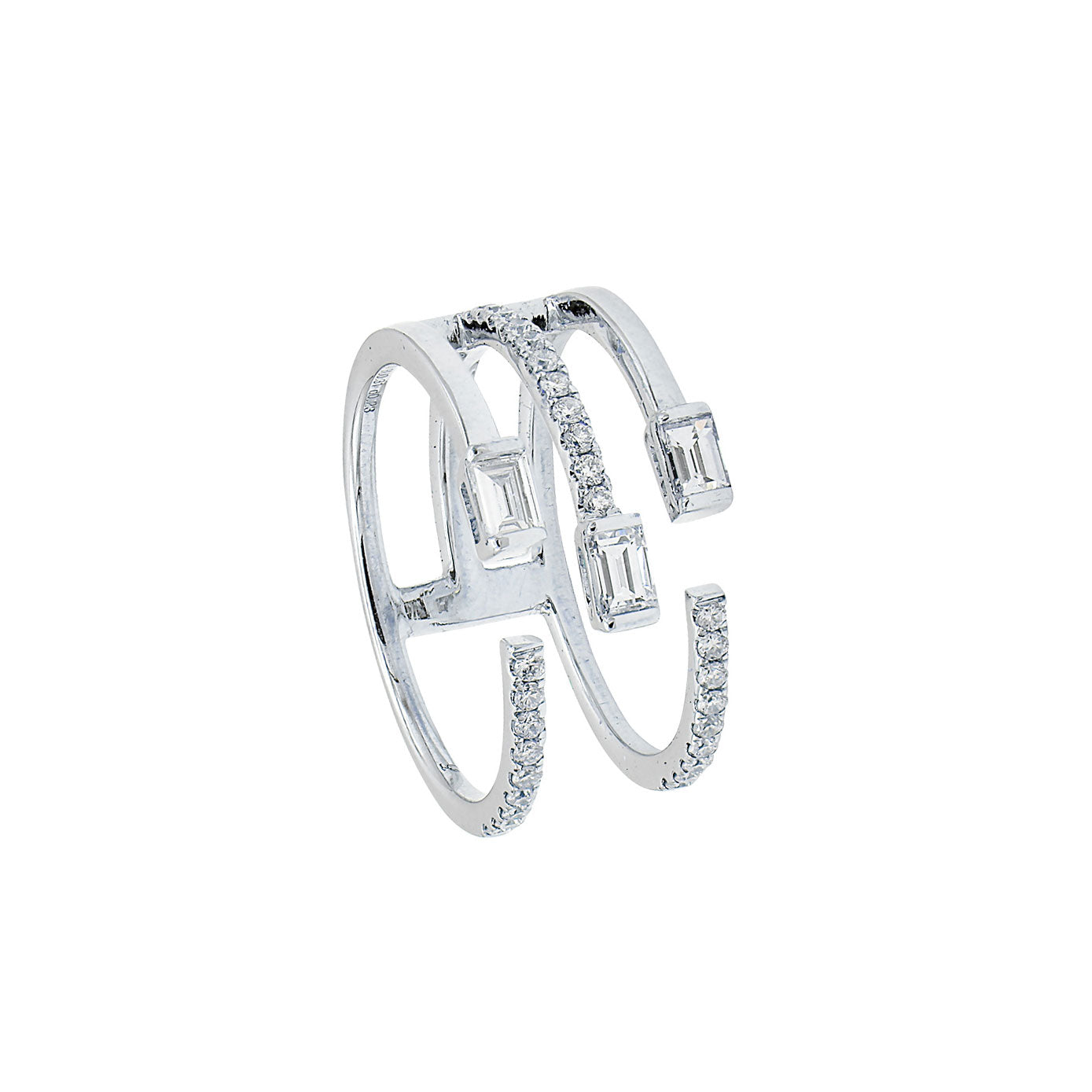 18 Karat White Gold 3 Row ring with diamonds