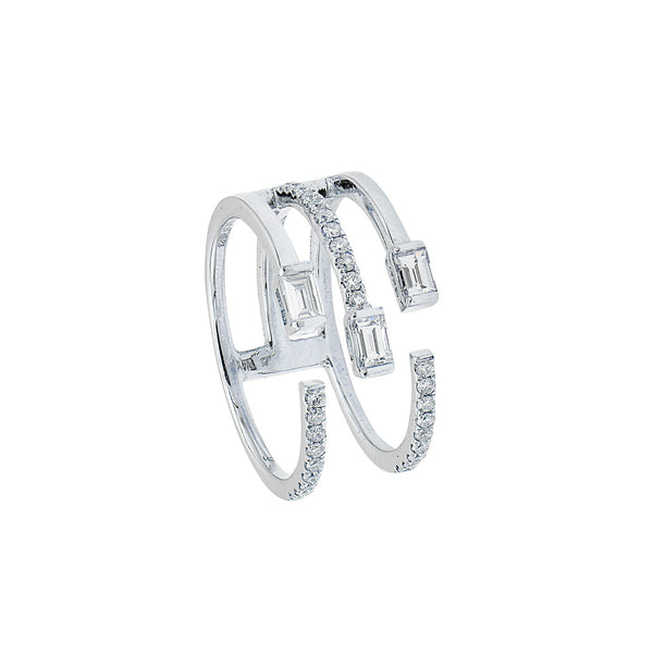 18 Karat White Gold 3 Row ring with diamonds