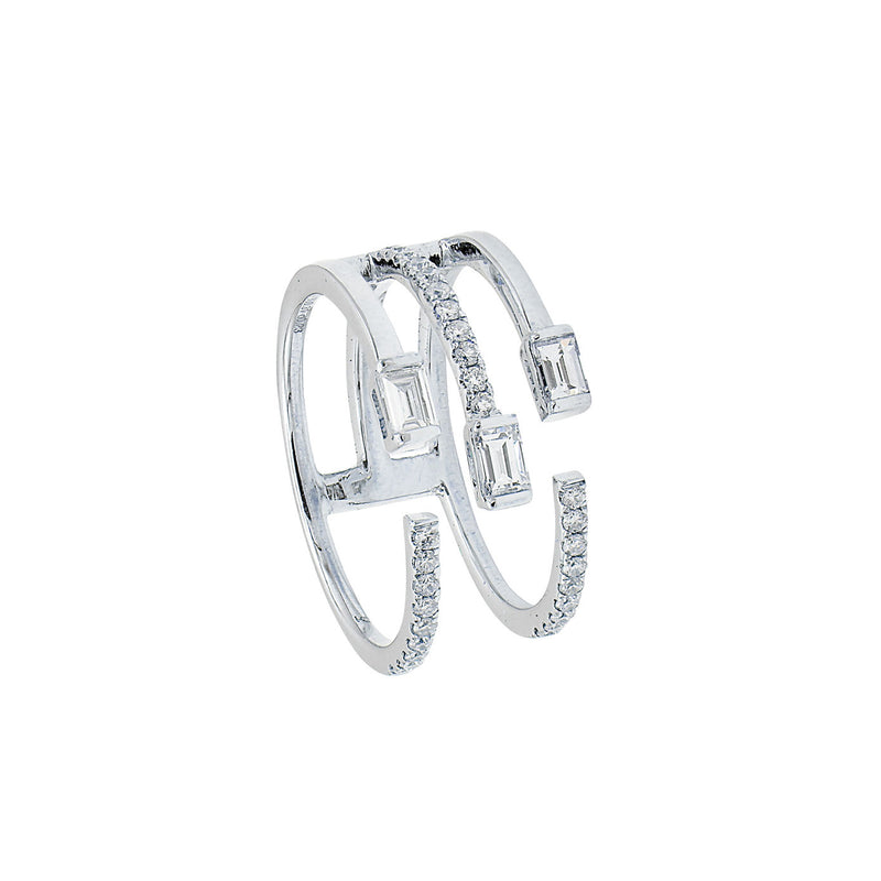 18 Karat White Gold 3 Row ring with diamonds