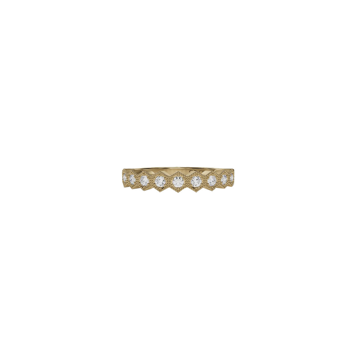 14 karat yellow gold hexagon ring with diamonds