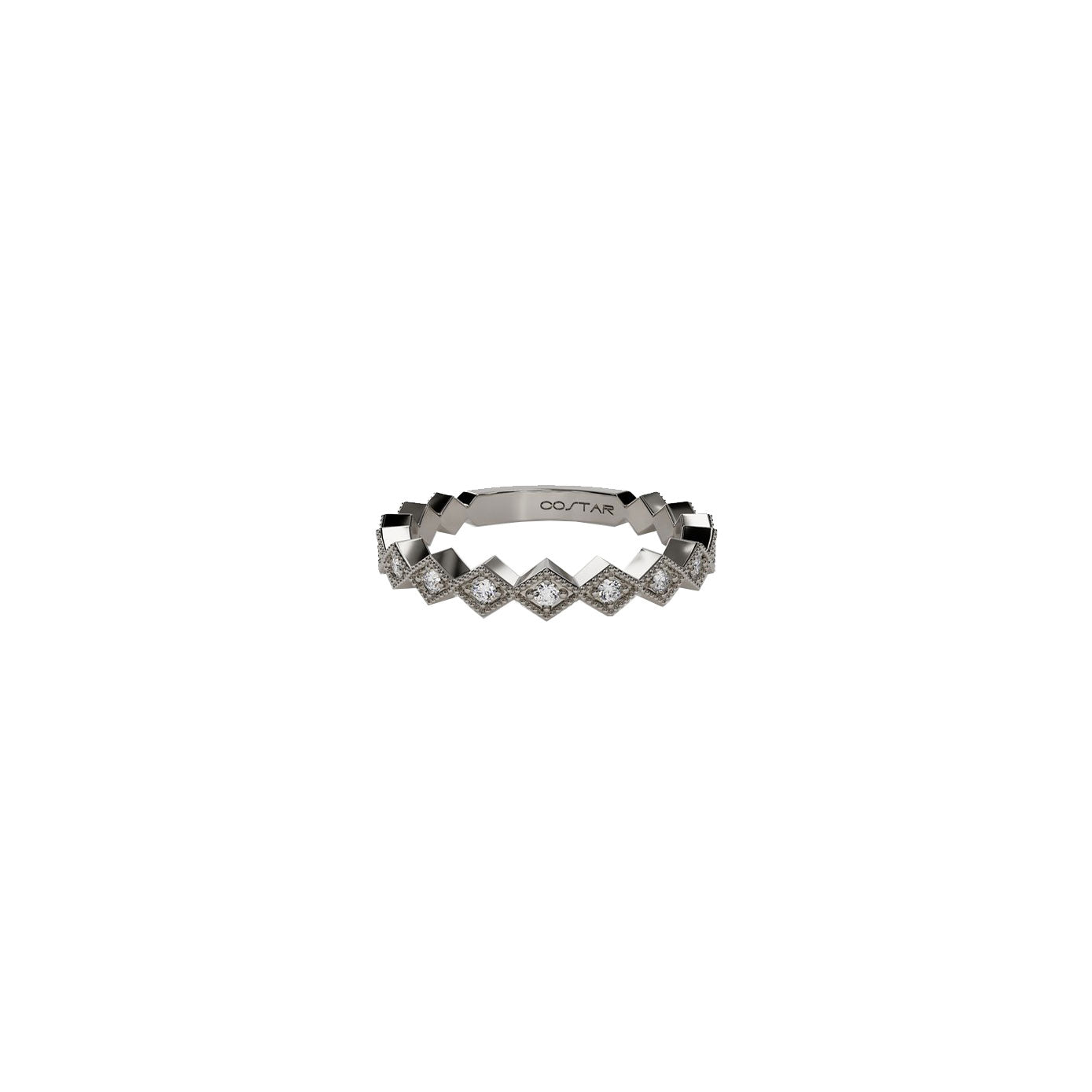 14 karat white gold diamond shape ring with diamonds