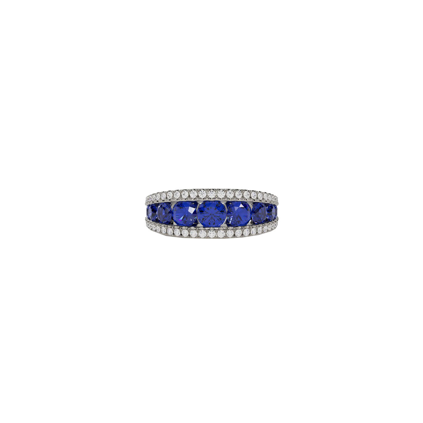 14 karat white gold ring with diamonds and sapphires