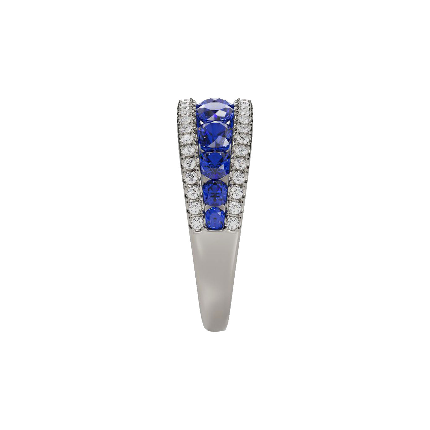 14 karat white gold ring with diamonds and sapphires