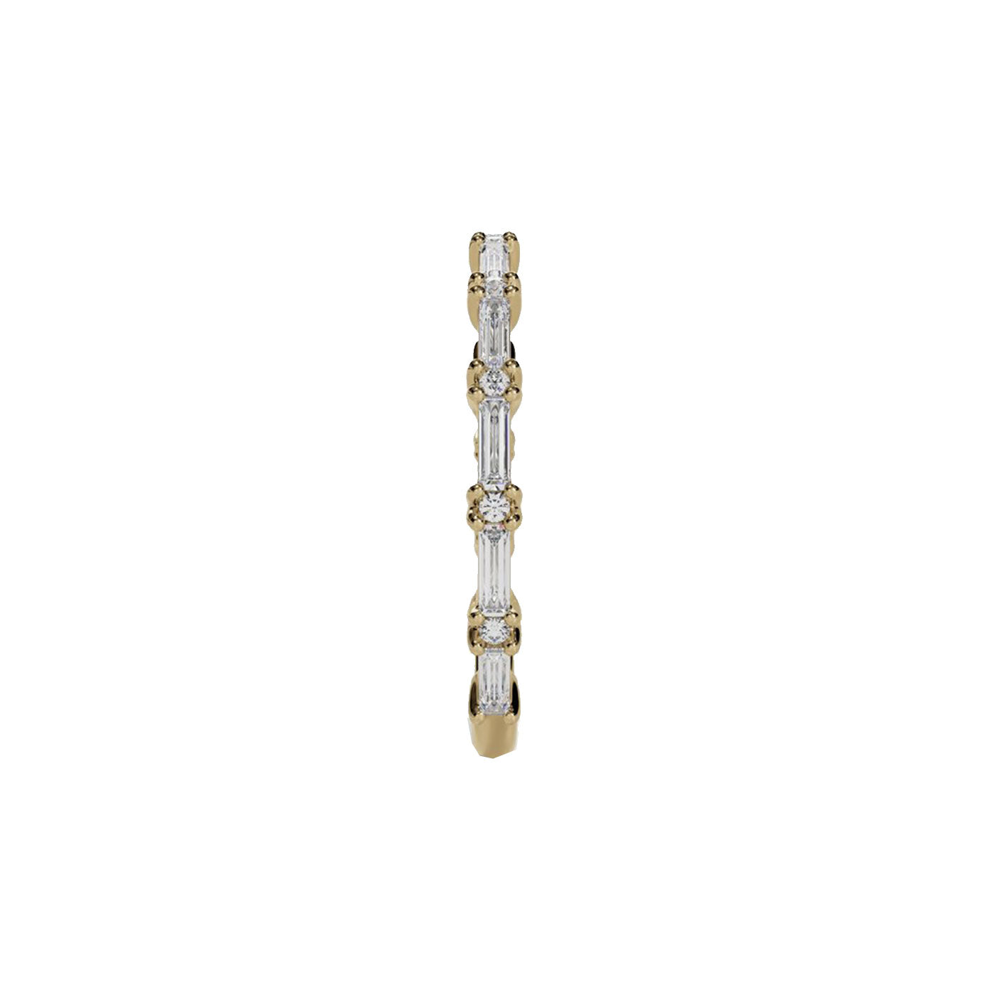 14 karat yellow gold ring with baguette and round diamonds