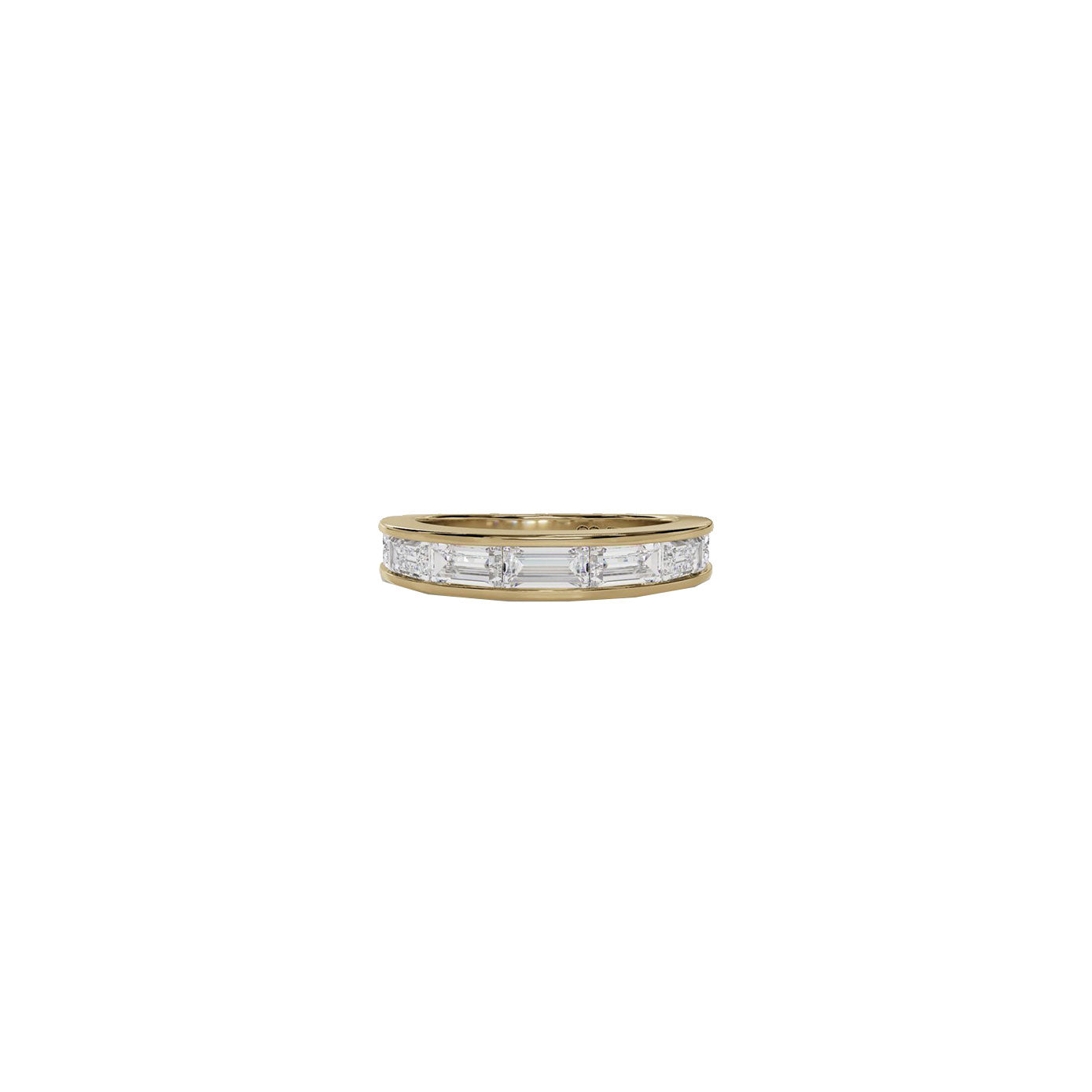 14 karat yellow gold channel set baguette diamond band