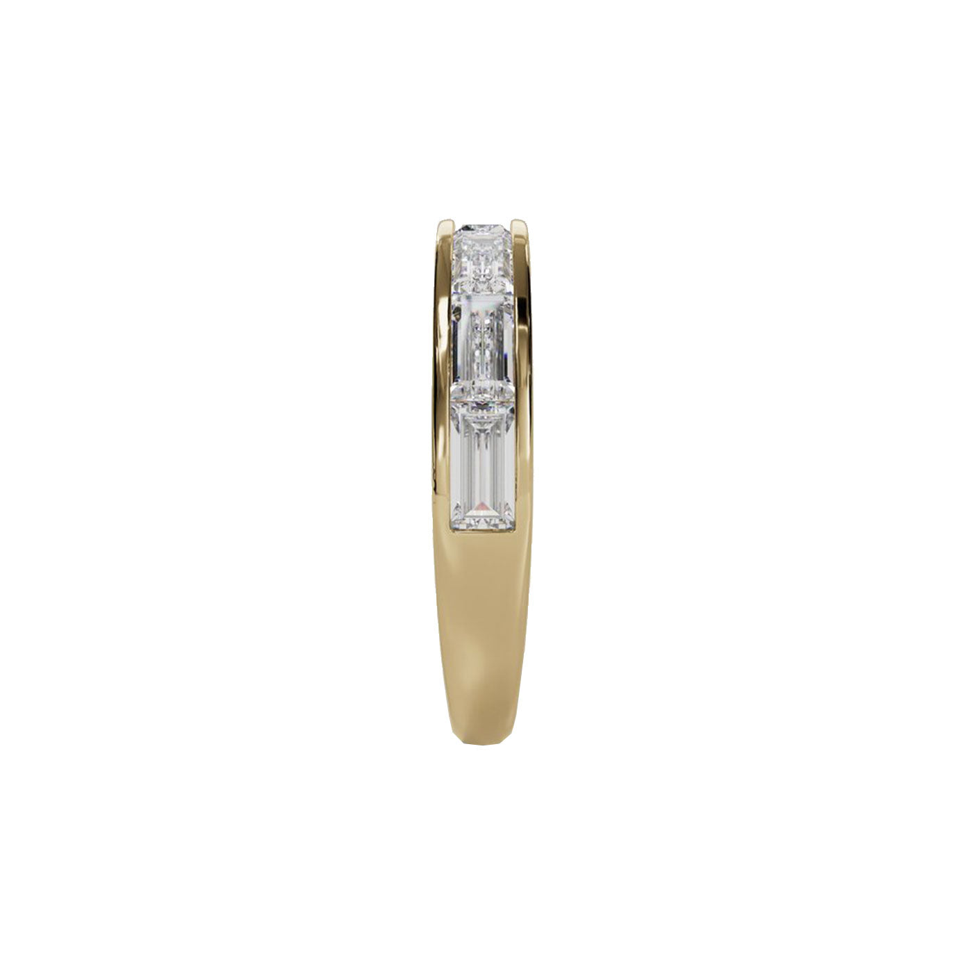 14 karat yellow gold channel set baguette diamond band