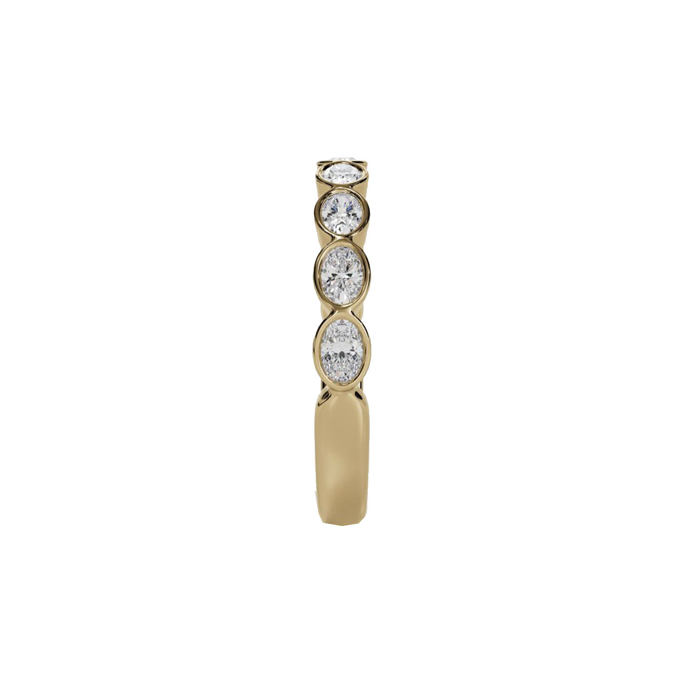 14 karat yellow gold ring with bezel set oval diamonds