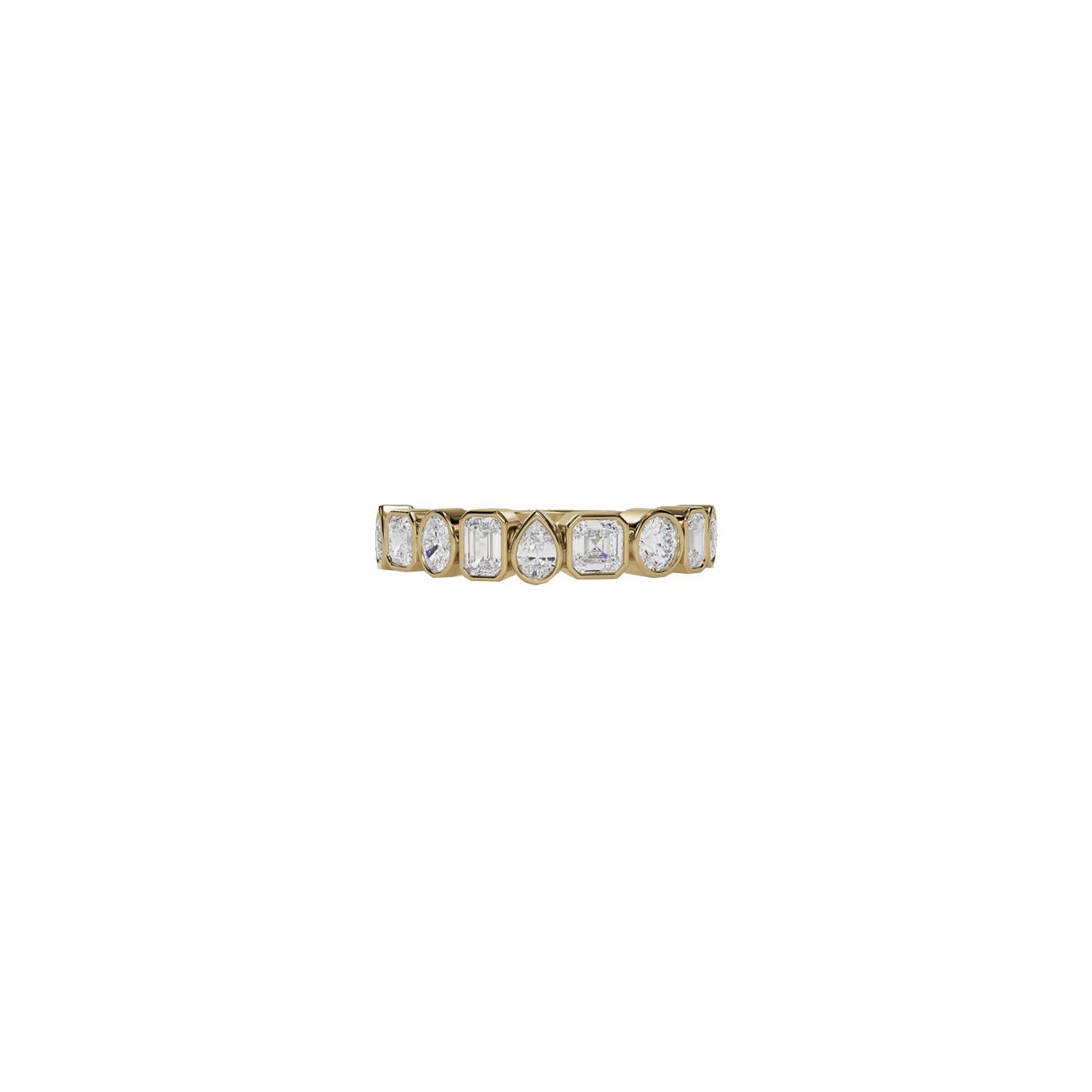 14 karat yellow gold ring with various shape diamonds