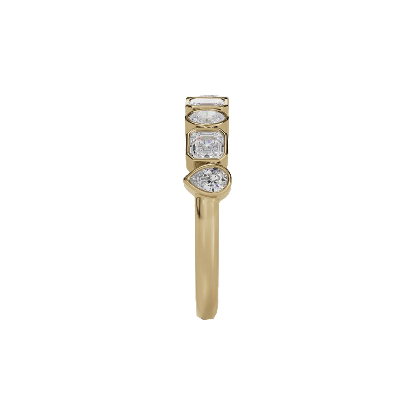 14 karat yellow gold ring with various shape diamonds
