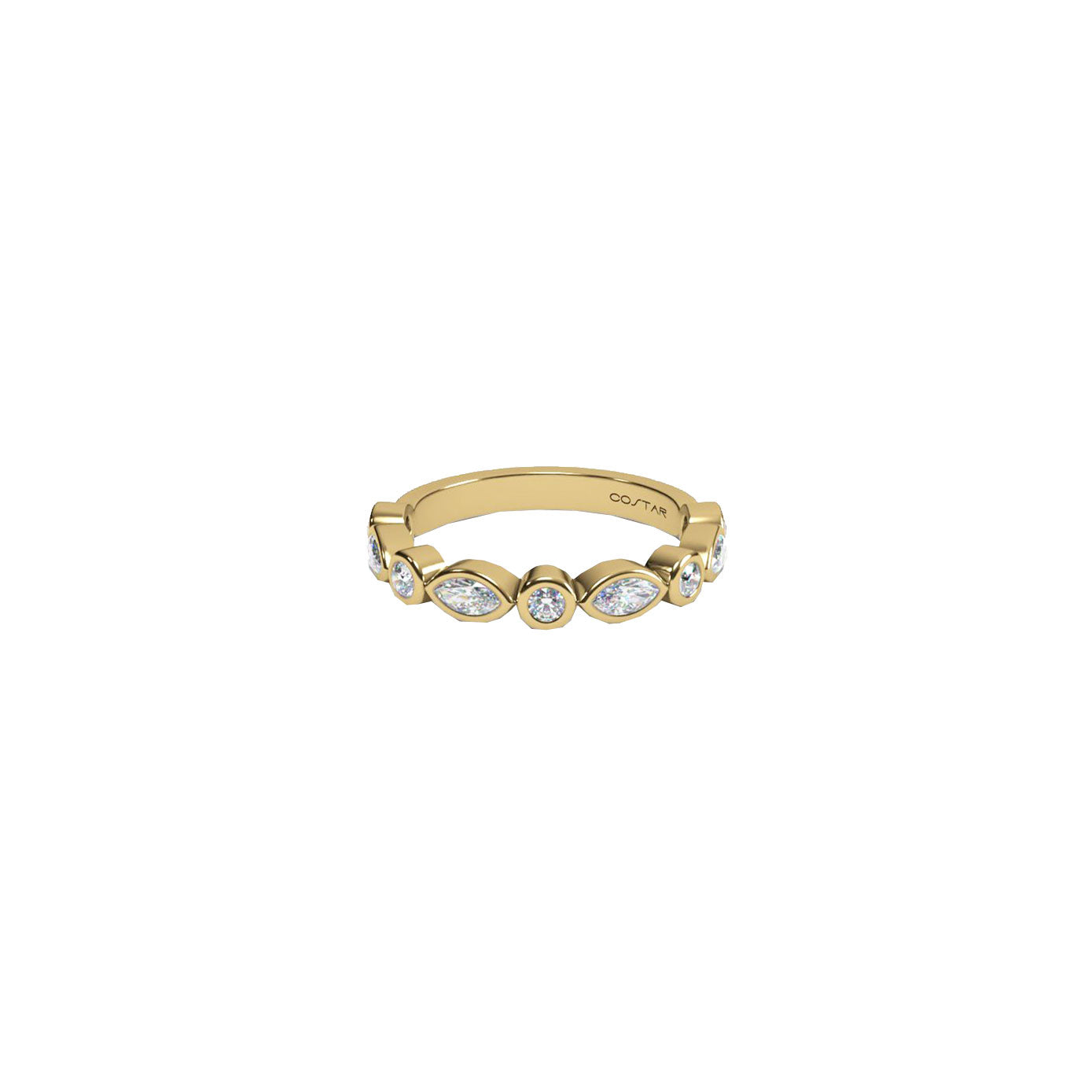 14 Karat Yellow Gold Bezel Band With Marquise and Round Diamonds