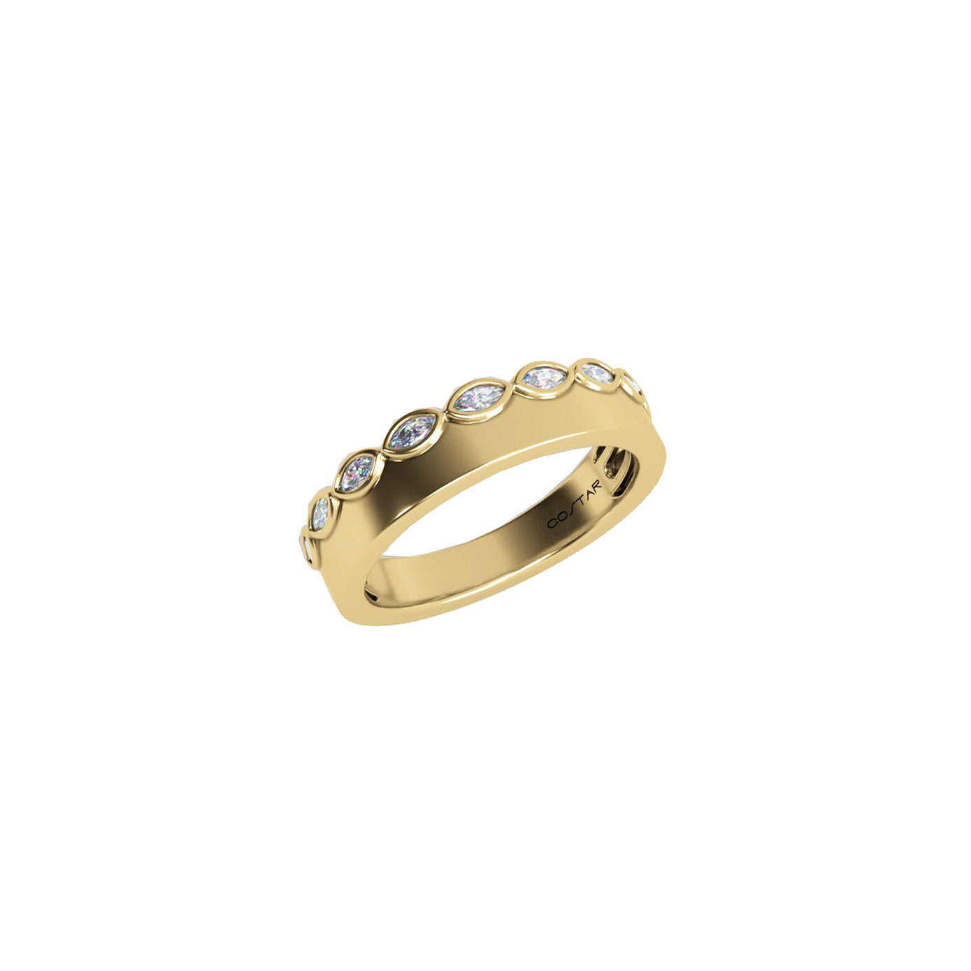 14 Karat Yellow Gold Band With Marquise Diamonds