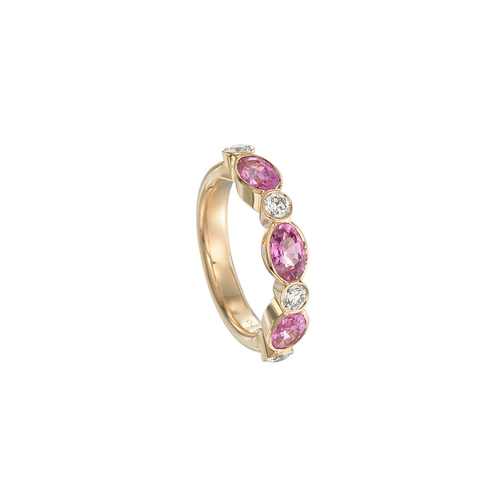 18 Karat Yellow Gold Marbella Band with Pink Sapphires and Diamonds