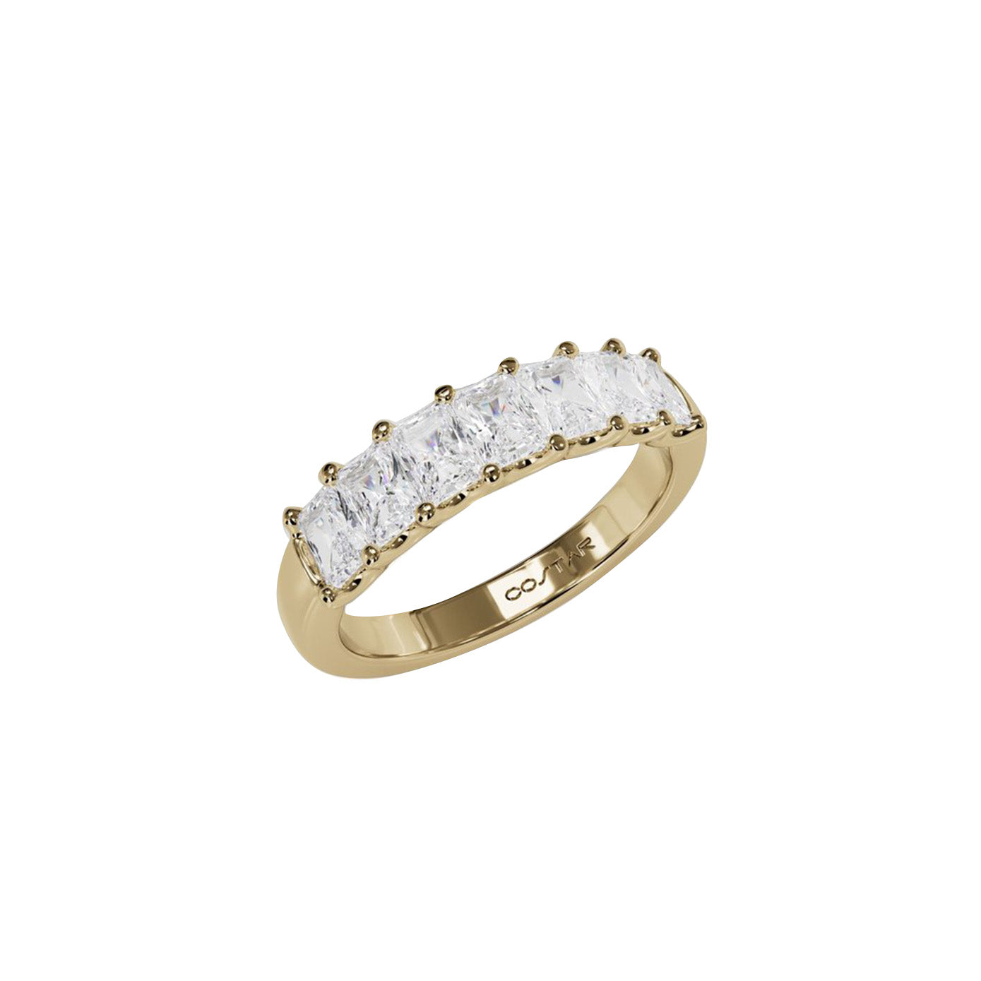 14 Karat Yellow Gold Share-Prong Band Radiant Diamonds