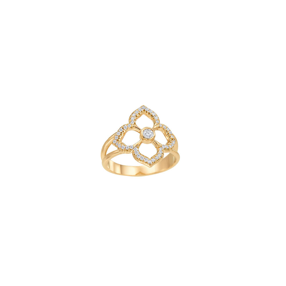 18 Karat Yellow Gold Lotus Fleur Ring with Diamonds