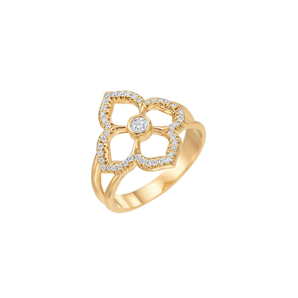 18 Karat Yellow Gold Lotus Fleur Ring with Diamonds