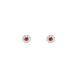 18 Karat White Gold Halo Earrings With Rubies & Diamonds