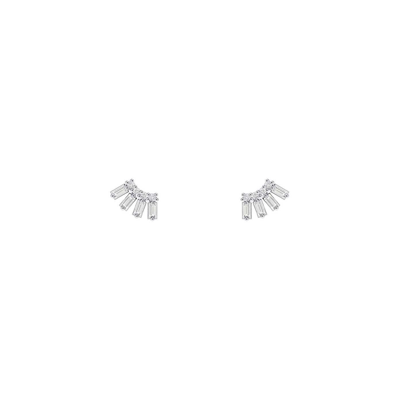 14 karat white gold baguette and round diamond stud earrings
