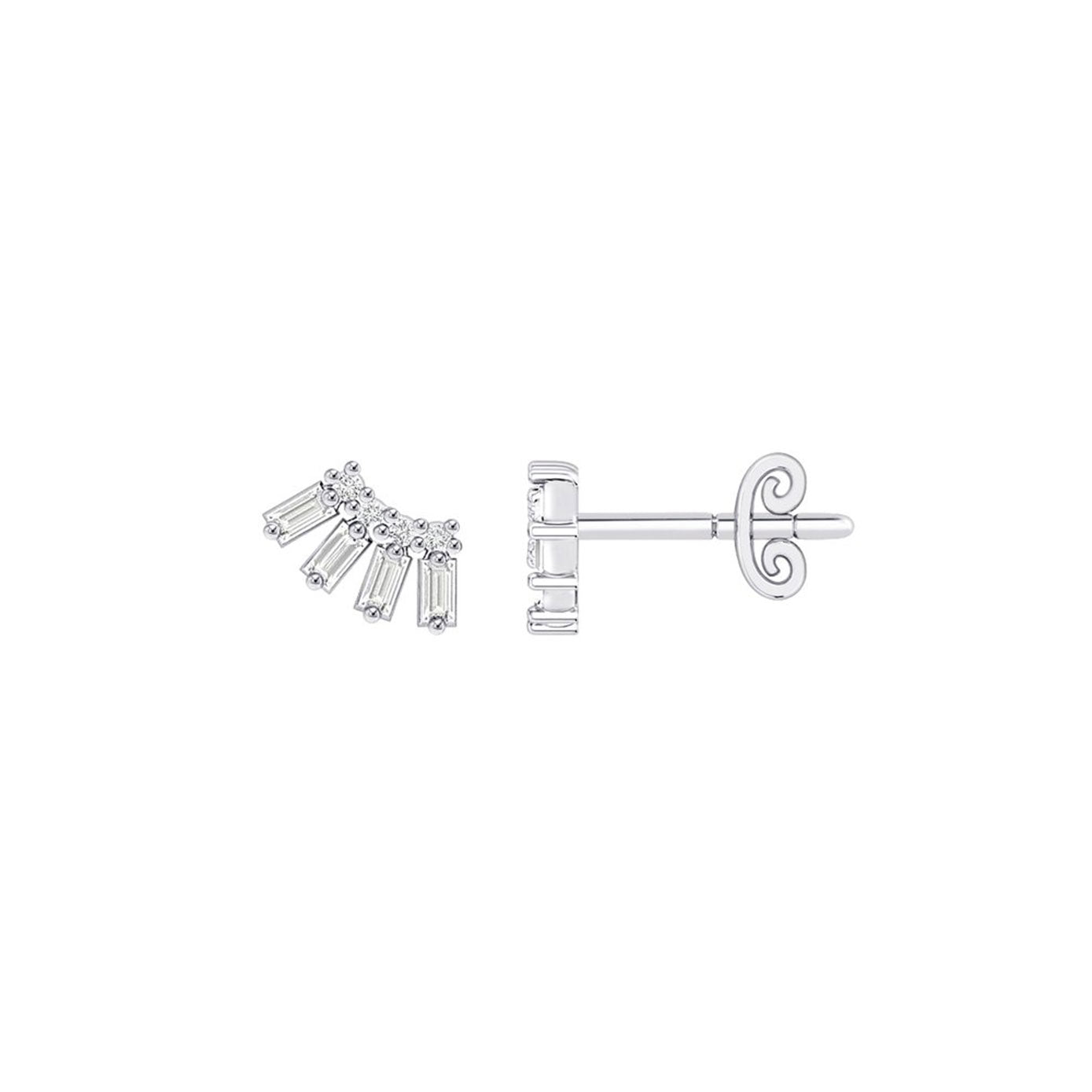 14 karat white gold baguette and round diamond stud earrings