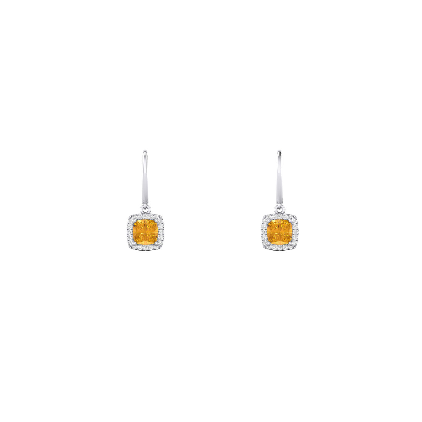 14 karat white gold citrine and diamond drop earrings