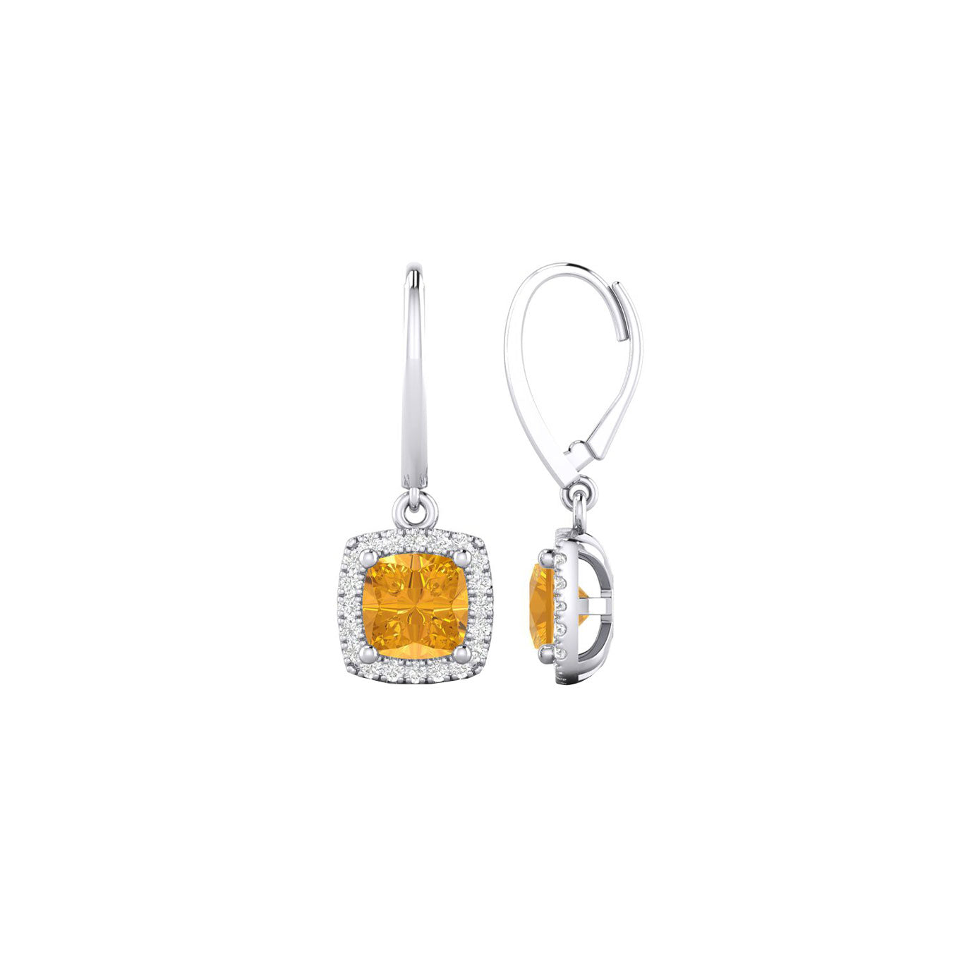 14 karat white gold citrine and diamond drop earrings