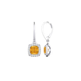 14 karat white gold citrine and diamond drop earrings