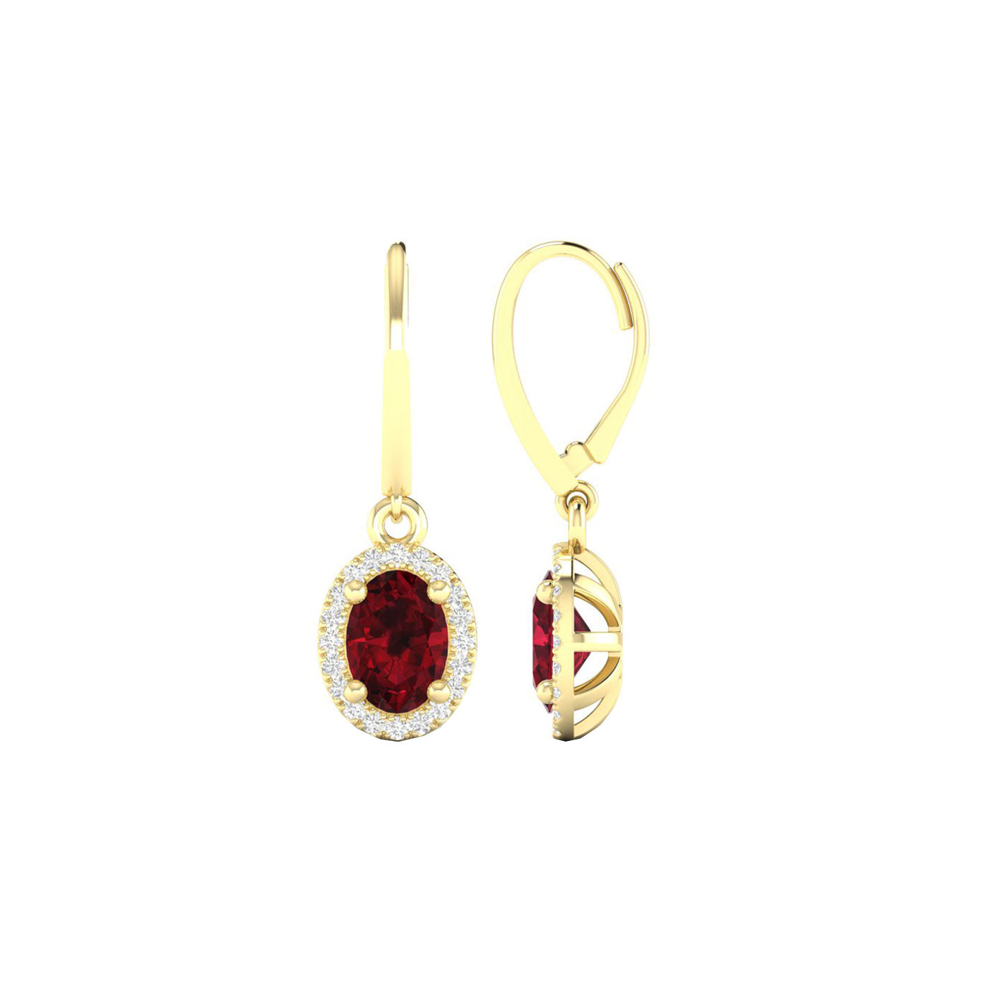 14 karat yellow gold garnet drop earrings