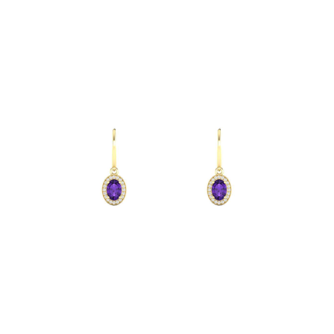14 karat yellow gold drop earrings with amethyst