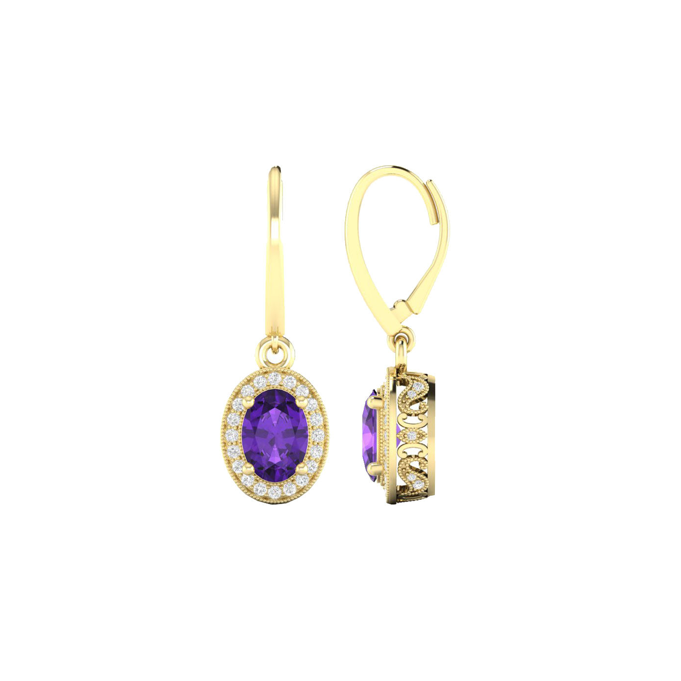 14 karat yellow gold drop earrings with amethyst