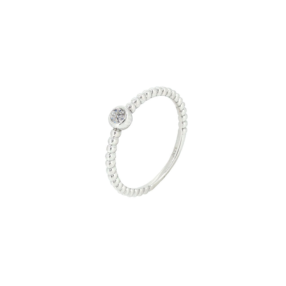 14 Karat White Gold beaded ring with Diamond