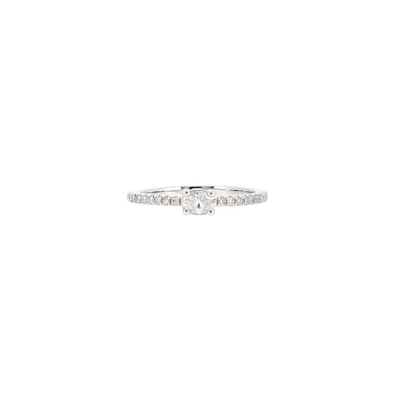 14 Karat White Gold Band with Oval and Round Diamonds
