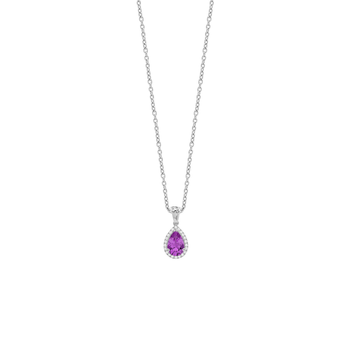 14 karat white gold amethyst and diamond necklace
